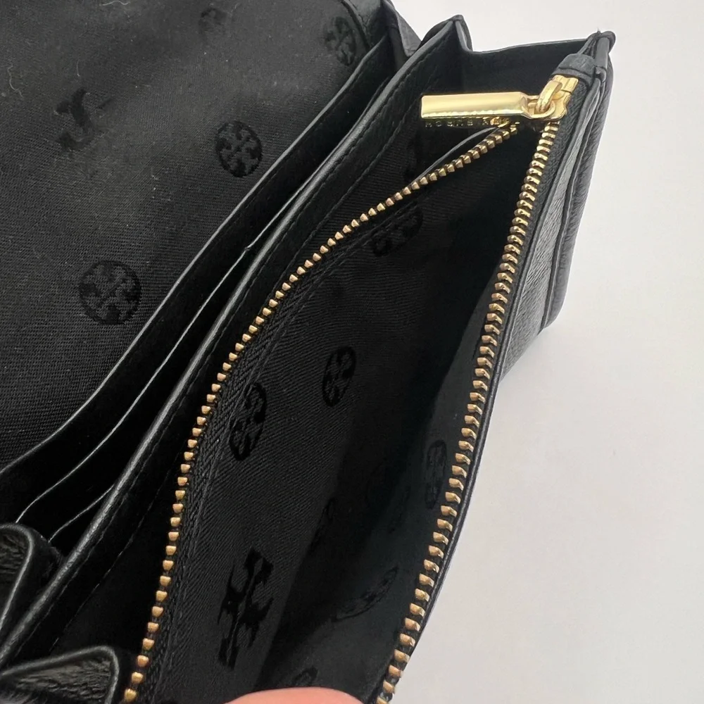 Authentic Tory Burch Black Leather Clutch Wallet W/ Unbranded Chain - Picture 10 of 10